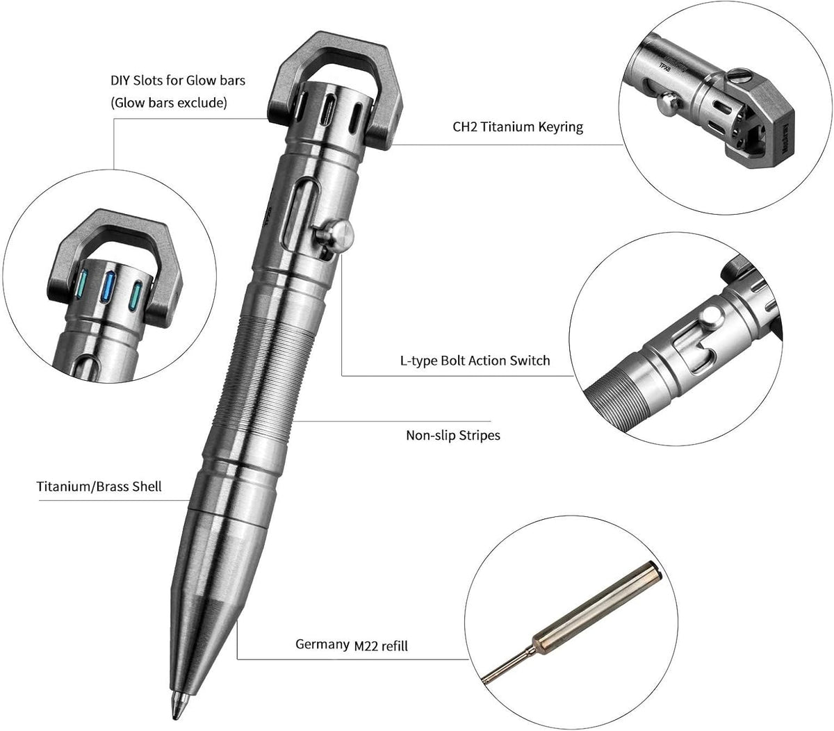 MecArmy TPX8 Mini Bolt Action Tactical Pen, Keychain Tactical Pen with 1 D Key Ring for Daily Carry, Small EDC Pen with Anti-Slip Grip Replaceable Refill for Work Travel, Ideal Gift (Copper)