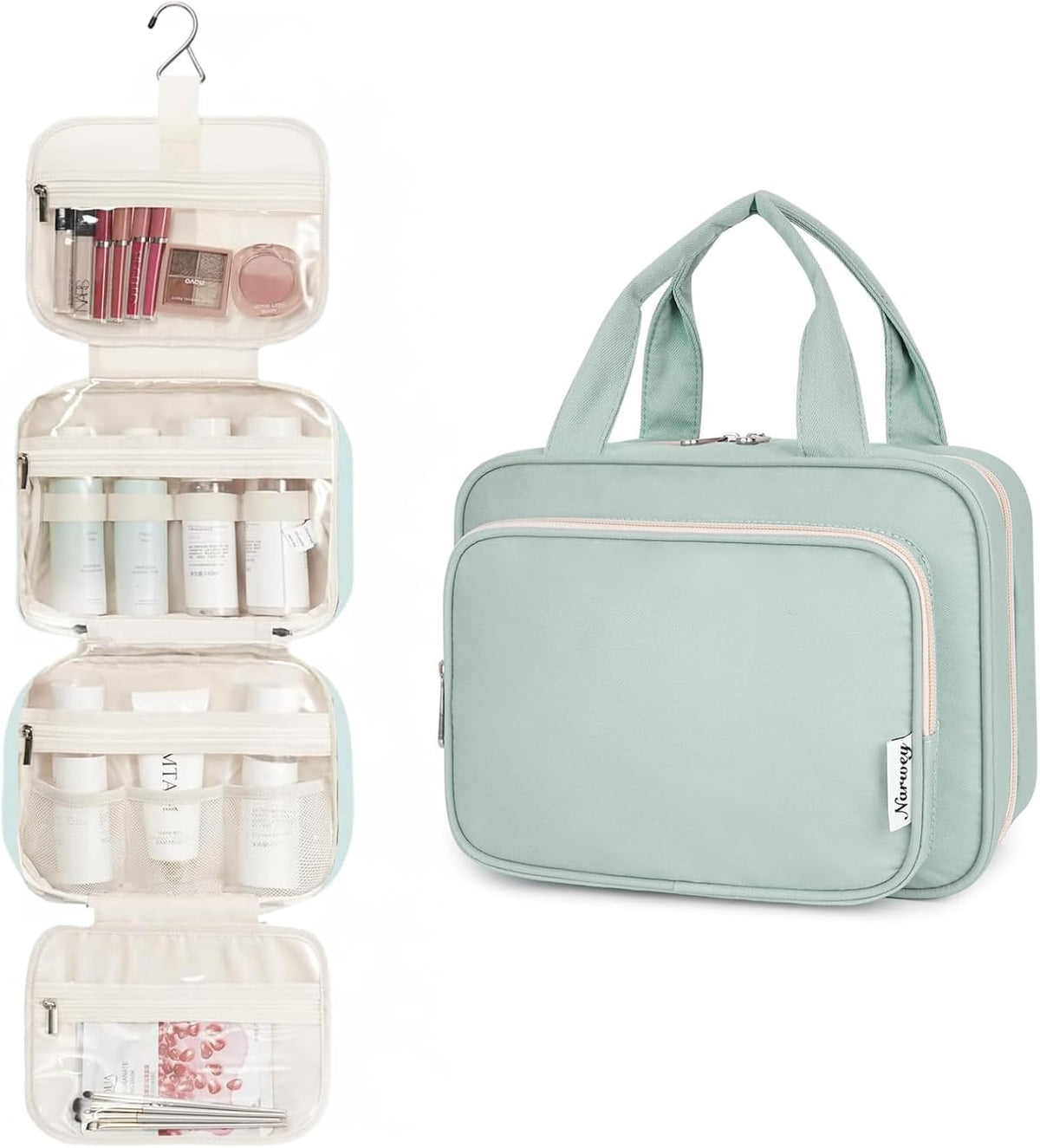 Narwey Hanging Toiletry Bag for Women, Travel Makeup Cosmetic Organizer Bag