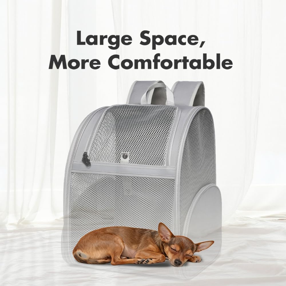 Pet Backpack Carrier ，Large Cat Carrier Backpack Up to 20 Lbs with Breathable Mesh, for Medium Large Cats or Small Dogs, Travel Hiking Camping Backpack (Gray-XL)