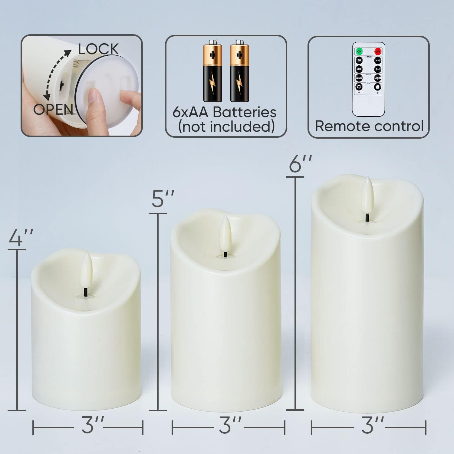 Homemory Outdoor Waterproof Flameless Candles, LED Candle with Remote, 3Pcs