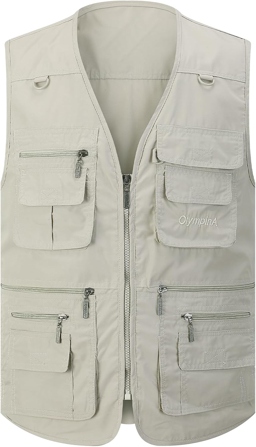 Gihuo Men's Fishing Vest Utility Safari Travel Vest with Pockets Outdoor Work Photo Cargo Fly Summer Vest