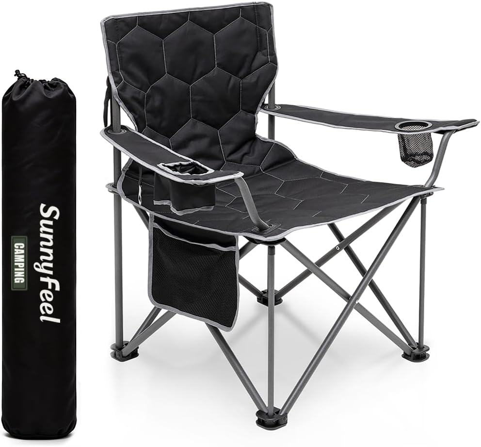 SUNNYFEEL Oversized Camping Chair for Adults, Heavy Duty 500LBS Black