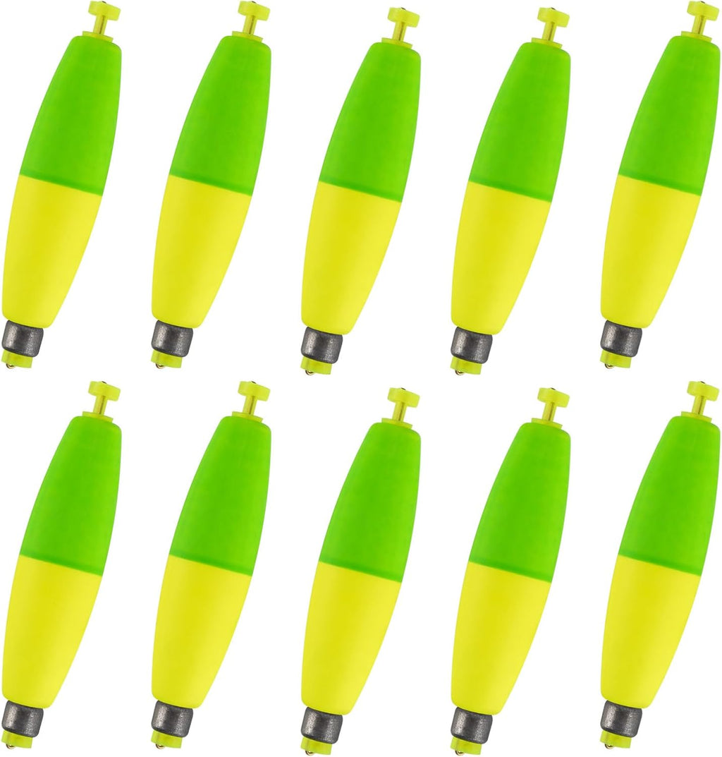 Alwonder 10-Pack Fishing Bobbers Floats, Weighted Bobbers for Fishing Cigar EVA Foam Snap-on Floats Corks Floaters Buoys for Crappie Bass Panfish Bluegills Trout