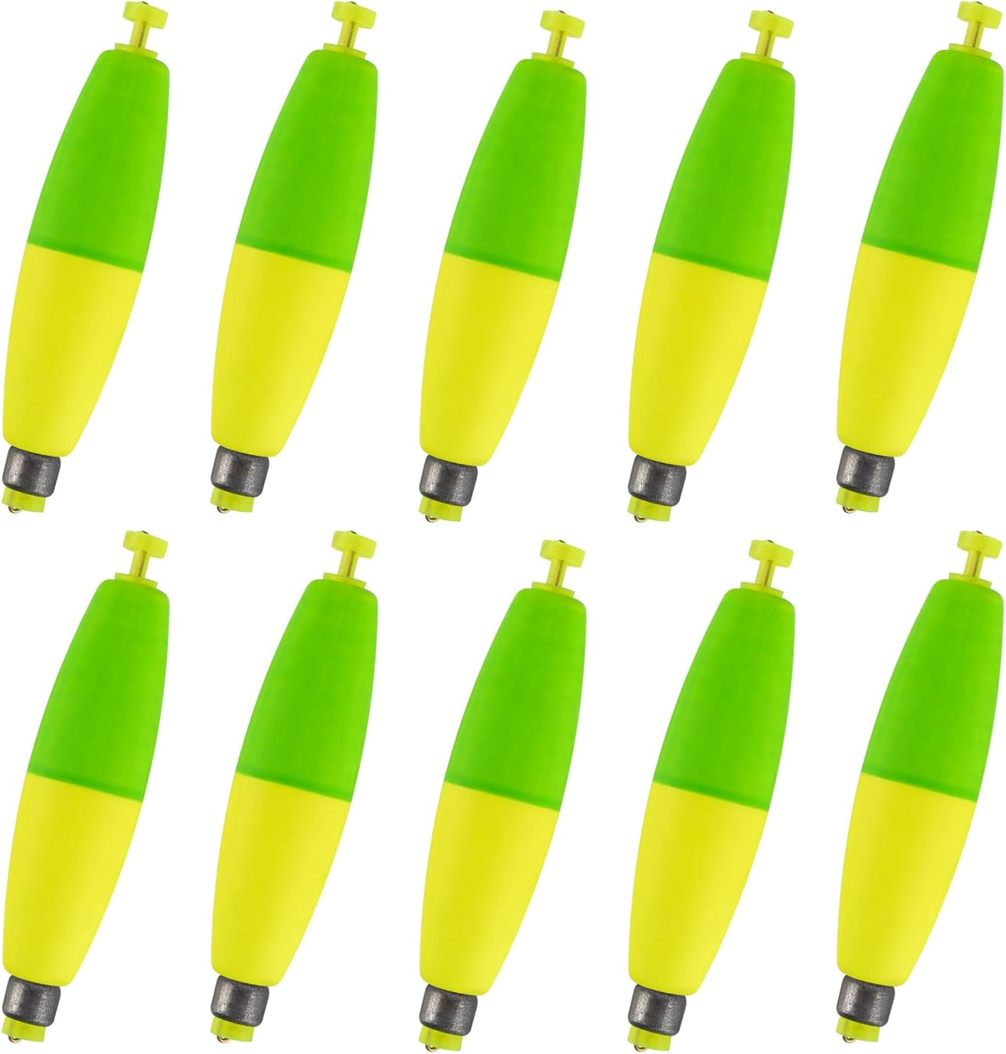Alwonder 10-Pack Fishing Bobbers Floats, Weighted Bobbers for Fishing Cigar EVA Foam Snap-on Floats Corks Floaters Buoys for Crappie Bass Panfish Bluegills Trout