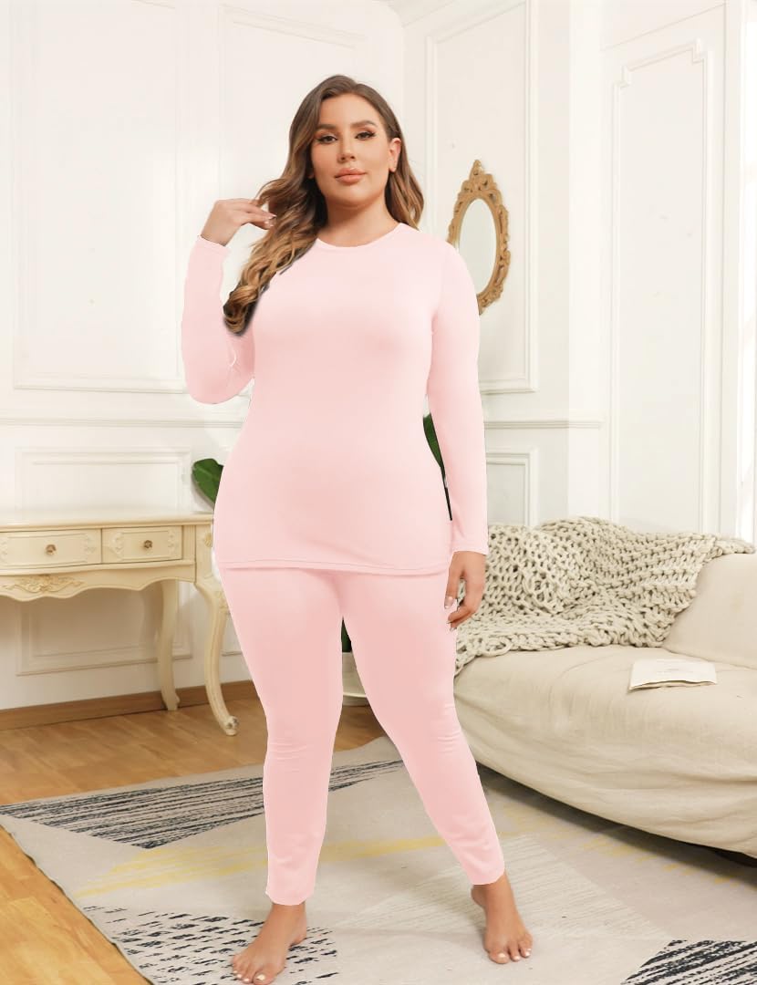 COOTRY Plus Size Thermal Underwear for Women Long Johns Top and Bottom Sets