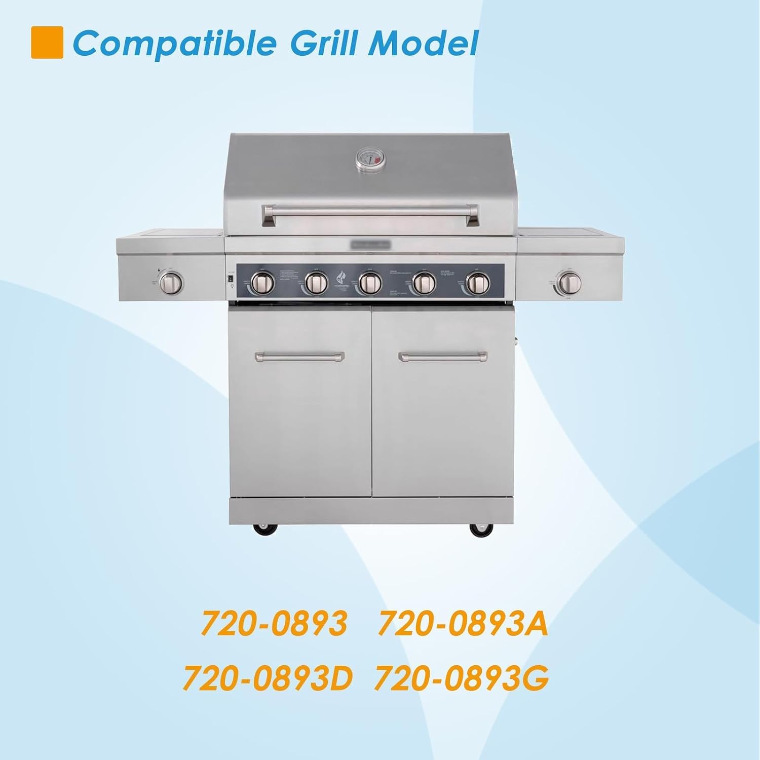 Replacement Kit for Kitchen Aid 720-0893 720-0893A 720-0893D 720-0893G, 7MM Stainless Steel Cooking Grates, Burners and Heat Plates for Kitchenaid Grill Replacement Parts 5-Burner Gas Grill