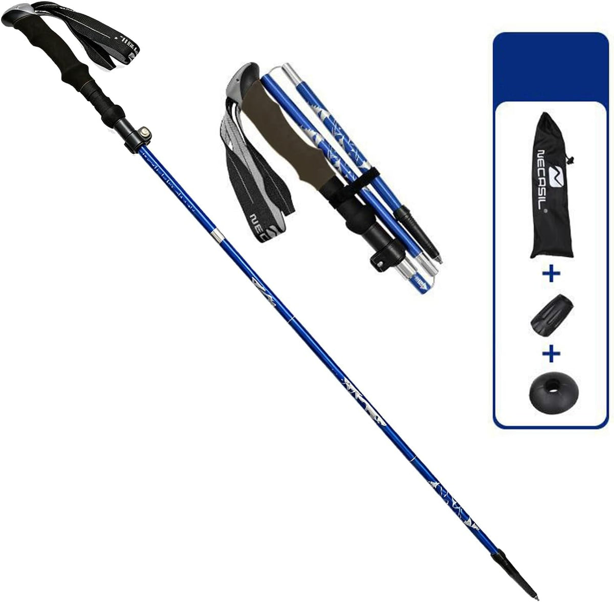 Outdoor Trekking Poles, Aviation Aluminum, 5-Section Collapsible, Adjustable 37-54 in, Lightweight with Tungsten Steel Tip