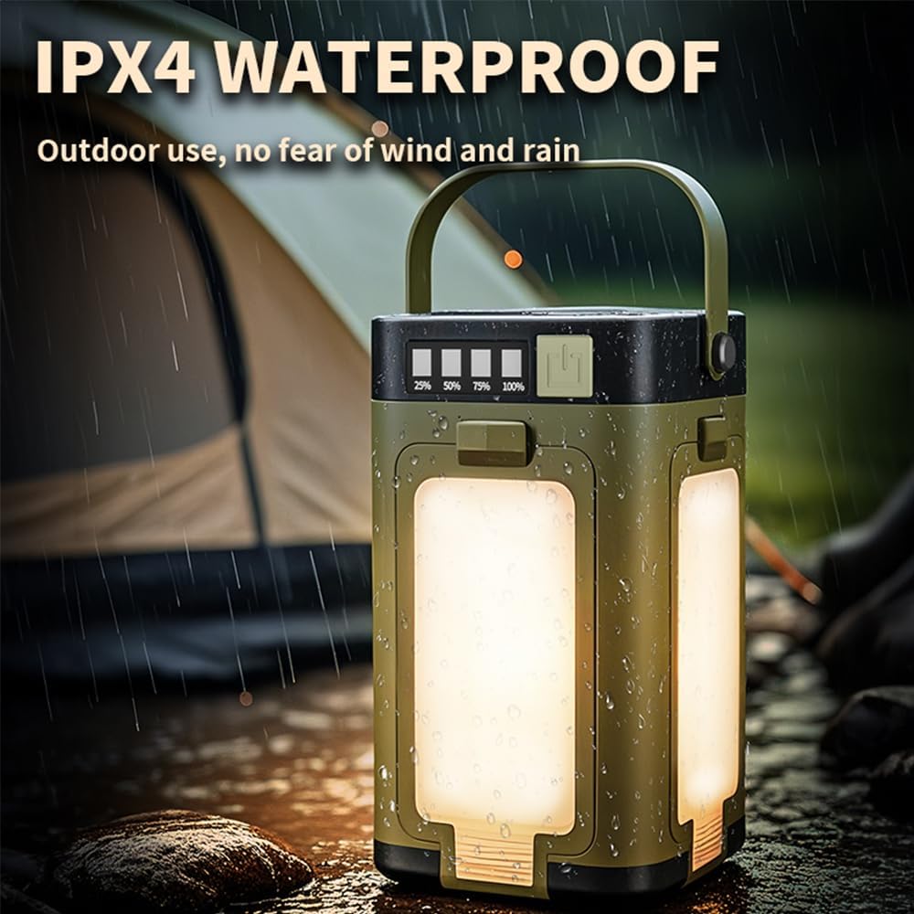 LED Camping Lantern Rechargeable, IPX4 Waterproof Solar Camping Light with Type-C Charging, 4000mAh Power Bank, 4-Panel Expandable Flashlight, 6 Modes for Hurricane Emergency, Power Outage, Hiking