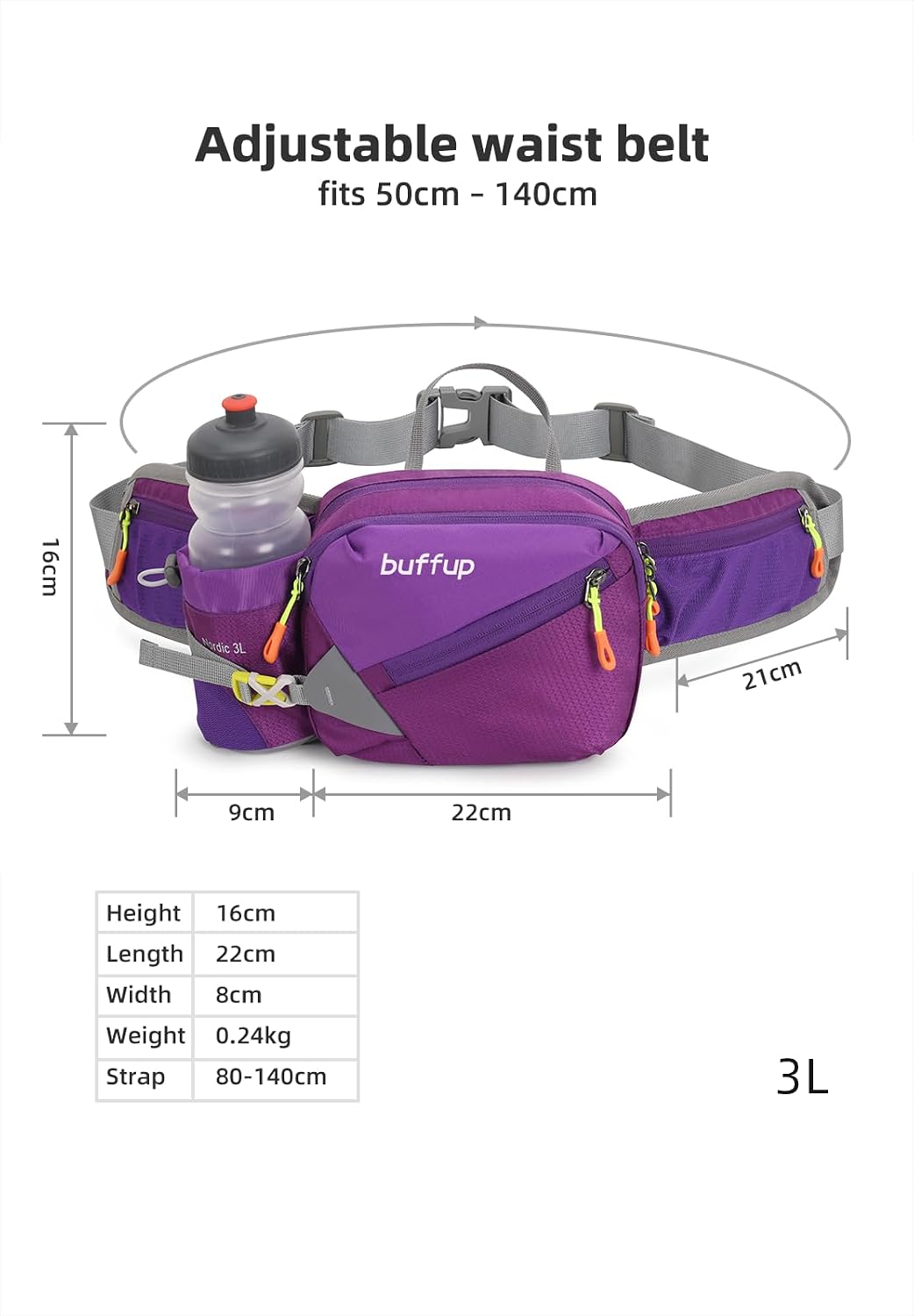 Lightweight Sports Fanny Pack with Bottle Holder,Waist Pack for Hiking,Running,Cycling & Outdoor Adventures (Purple)