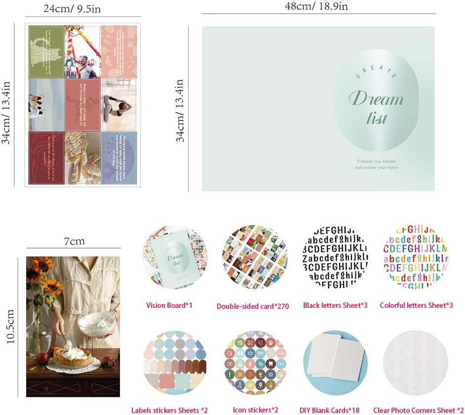 Soft Green Boho All-in-One Vision Board Kit, 540 Pre-Cut Cards, 30 Sheets