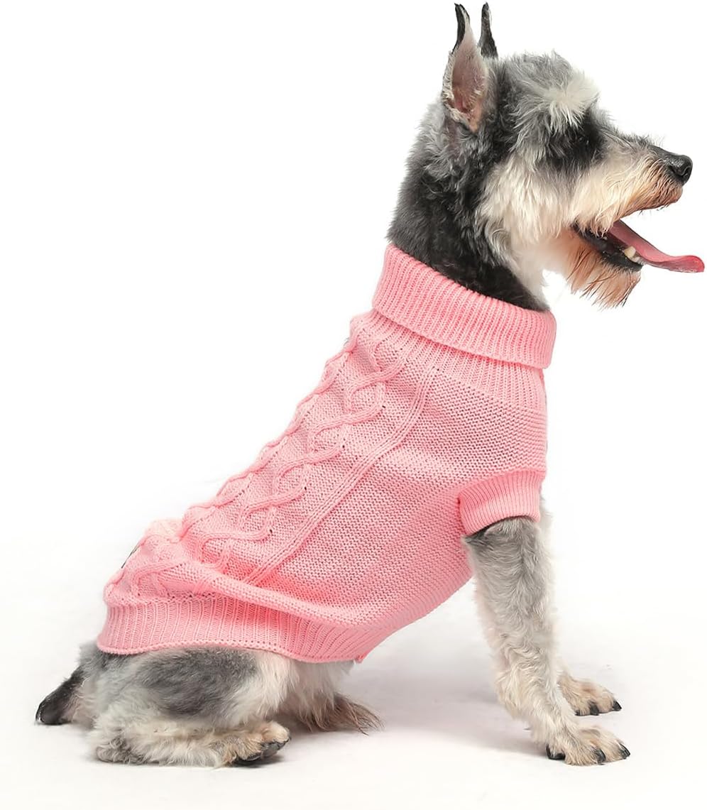 Small Dog Sweaters, Soft Knit Cold Weather Turtleneck Dog Clothes, Lightweight Warm Puppy Sweater for Chihuahua, Dachshund, Shih Tzu, Yorkie (Pink, M)