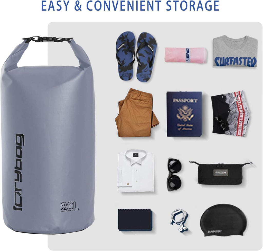 IDRYBAG Dry Bag for Kayaking Waterproof 2L/5L/10L/15L/20L, Small Dry Sack Waterproof Bag for Boating