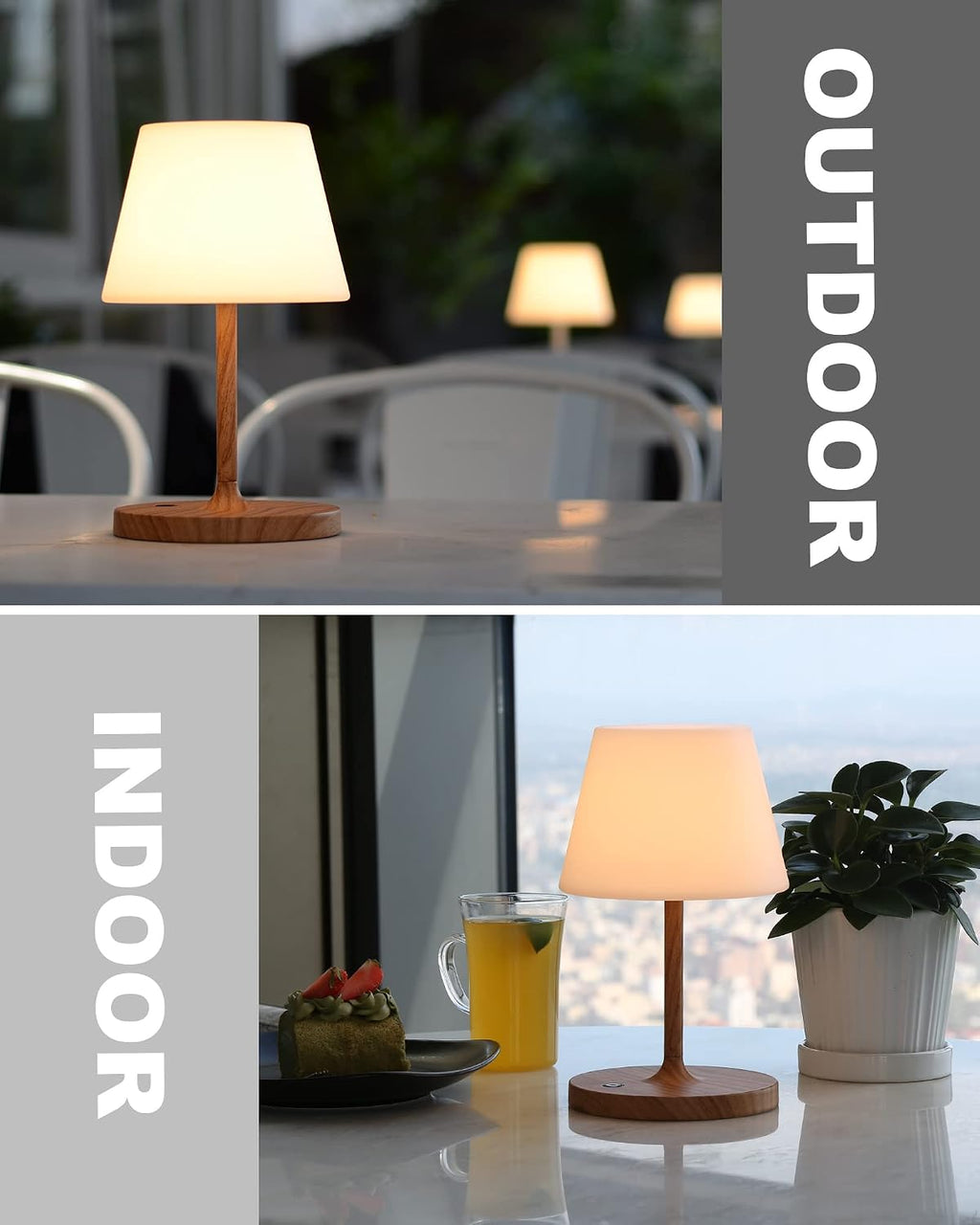 WEILAILUX Outdoor Table Lamp, Shower Lamp Waterproof (Wood Grain H9.6in)