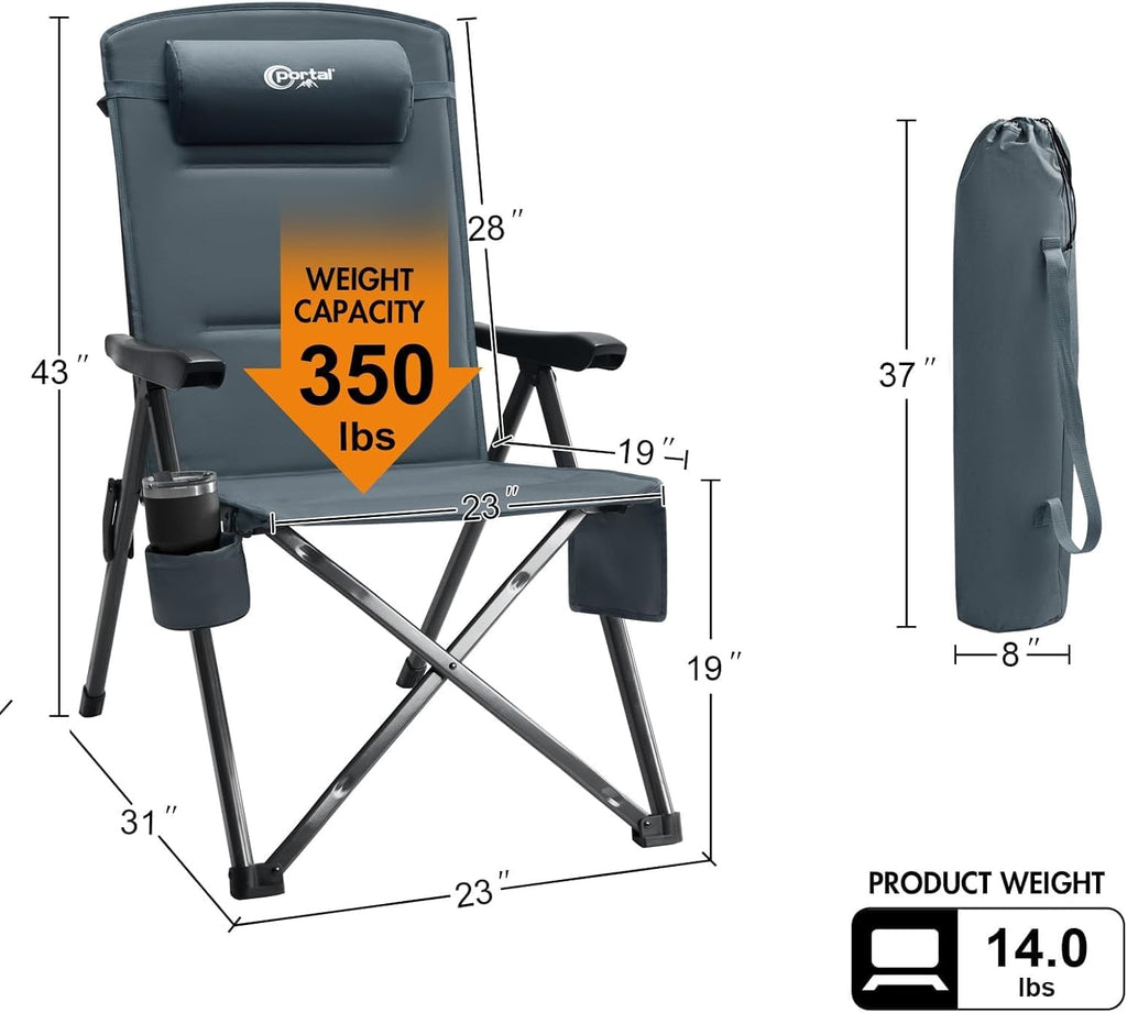Portal Reclining Camping Chair with Adjustable Back 2 Packs, Gray