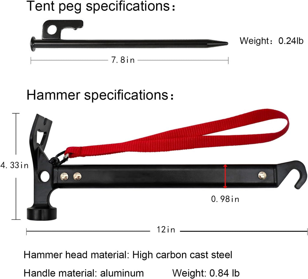 GOLDCAMP Tent Stake Kit, 8 Steel Stakes with Hammer & Canvas Bag