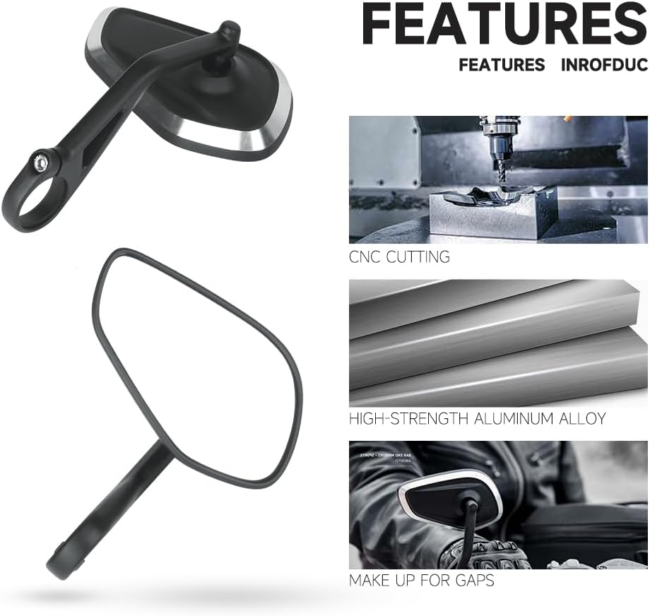 Motorcycle Handlebar Bar End Mirrors, CNC Aluminum 360 Degrees Adjustment Rearview Mirror Fit for Triumph Rocket 3/Street Triple 765RS/Bobber T120/Daytona 660 (Diamond Bar End Mirror)