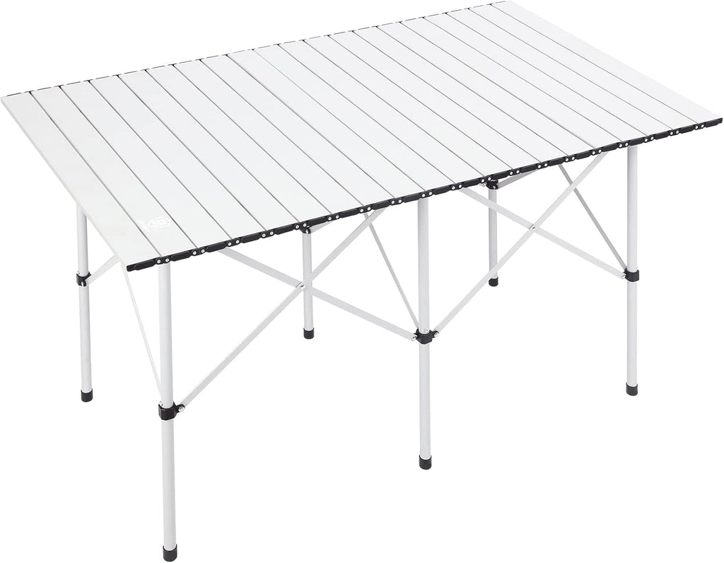 EVER ADVANCED Large Camping Table for 4-6 Person, Portable Folding Aluminum Table with Carrying Handle, Suitable for BBQ, Picnic, Camping and Indoor Use, Support up to 130LBS, Silver