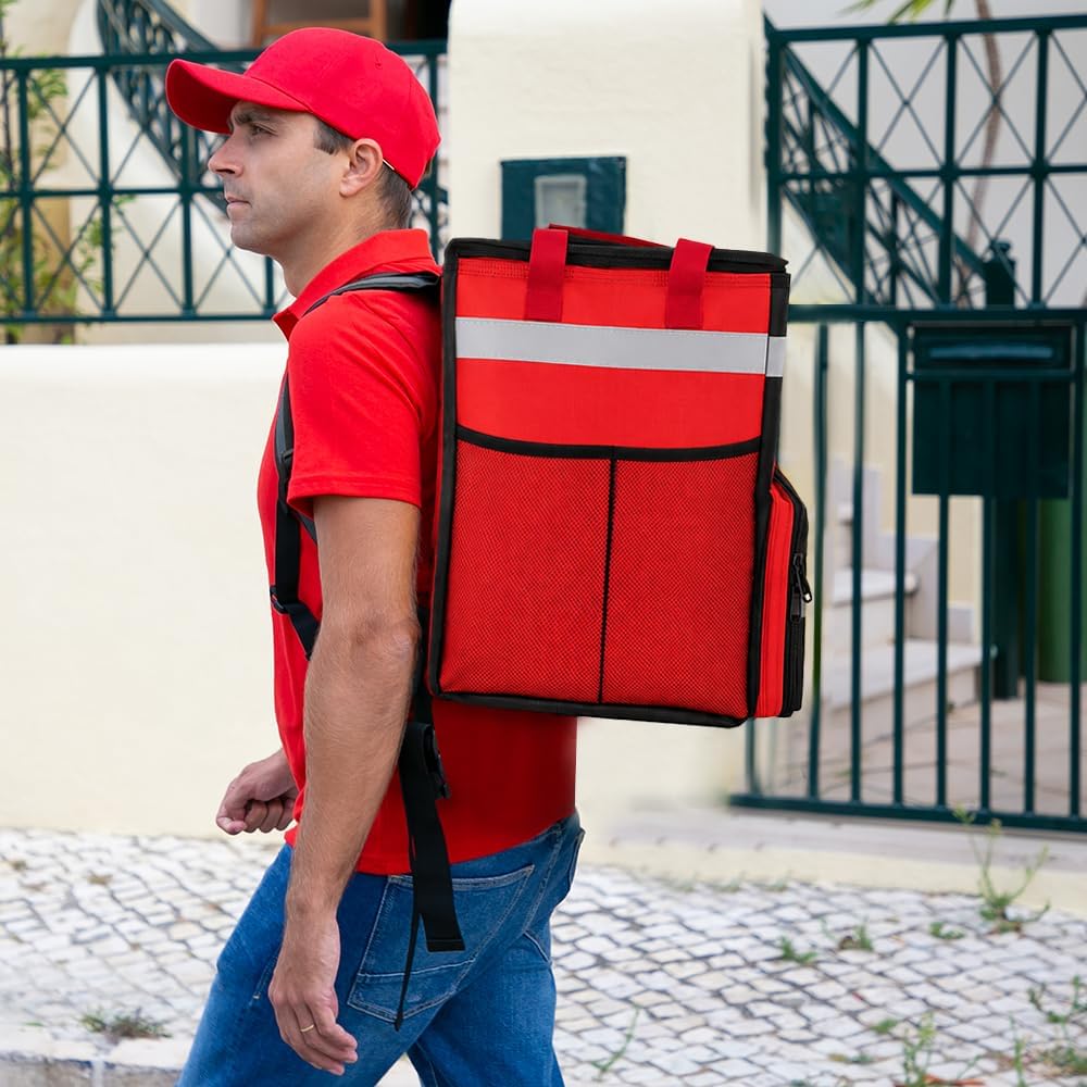 Insulated Food Delivery Backpack with Cup Holders, Expandable Bag