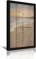 Footprints in the Sand Religious Canvas Wall Art Posters, Inspirational Beach Sunset Poem Print Poster (Black Framed 16x24inch, Footprints(1))