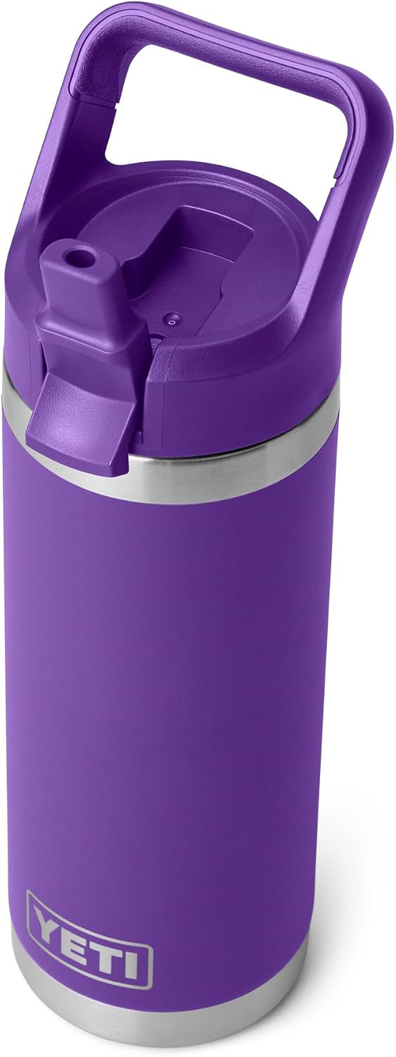 YETI Rambler 18 oz Bottle, Vacuum Insulated, Stainless Steel with Color Matching Straw Cap, Pace Purple