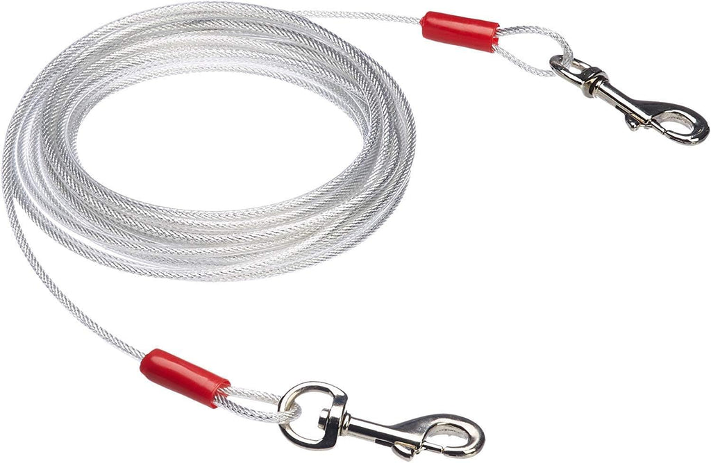 Amazon Basics Tie-Out Cable for Dogs up to 90 lbs, Weather Resistant, Rust-Free, 25 feet, Set of 2, White