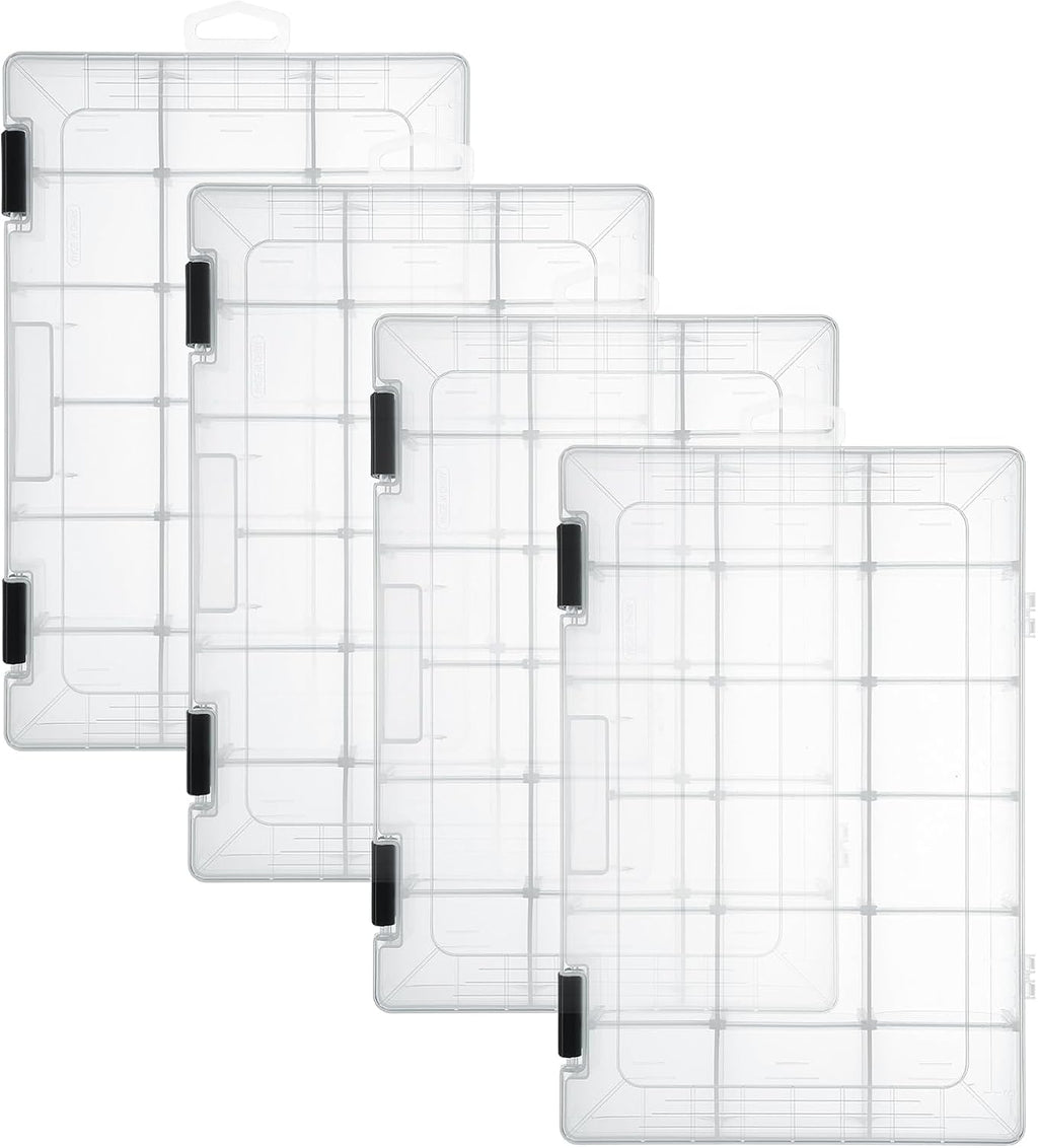 4 Pcs 3600 Tackle Trays, Plastic Storage Organizer Box with Removable Dividers - Tackle Boxes - Fishing Tackle Storage, 18 Grids