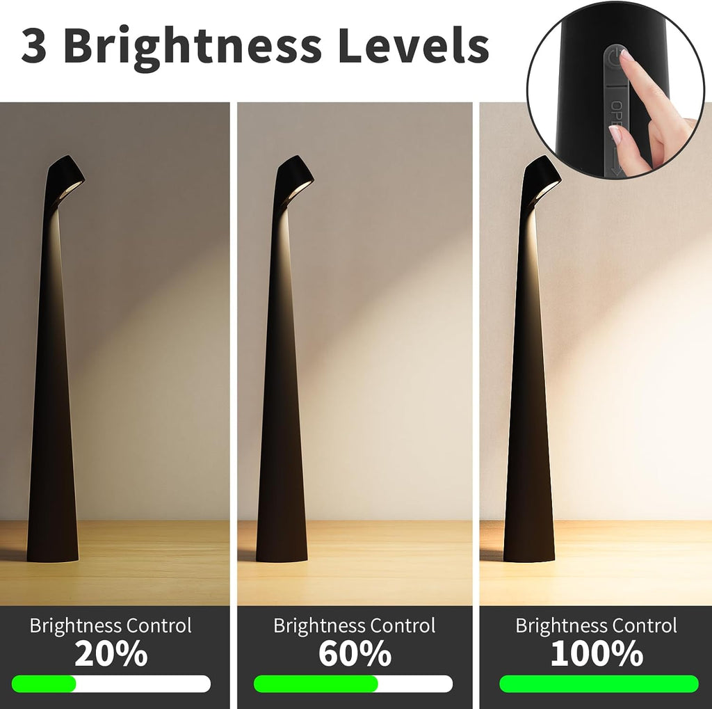HAPYGI Cordless Rechargeable Reading Metal Table Lamp, 3-Level Brightness