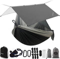 Sunyear Hammock Camping with Rain Fly Tarp and Net, Portable Camping Hammock Double Tree Hammock Outdoor Indoor Backpacking Travel & Survival, 2 Tree Straps,100% Waterproof Black/Grey Bundle