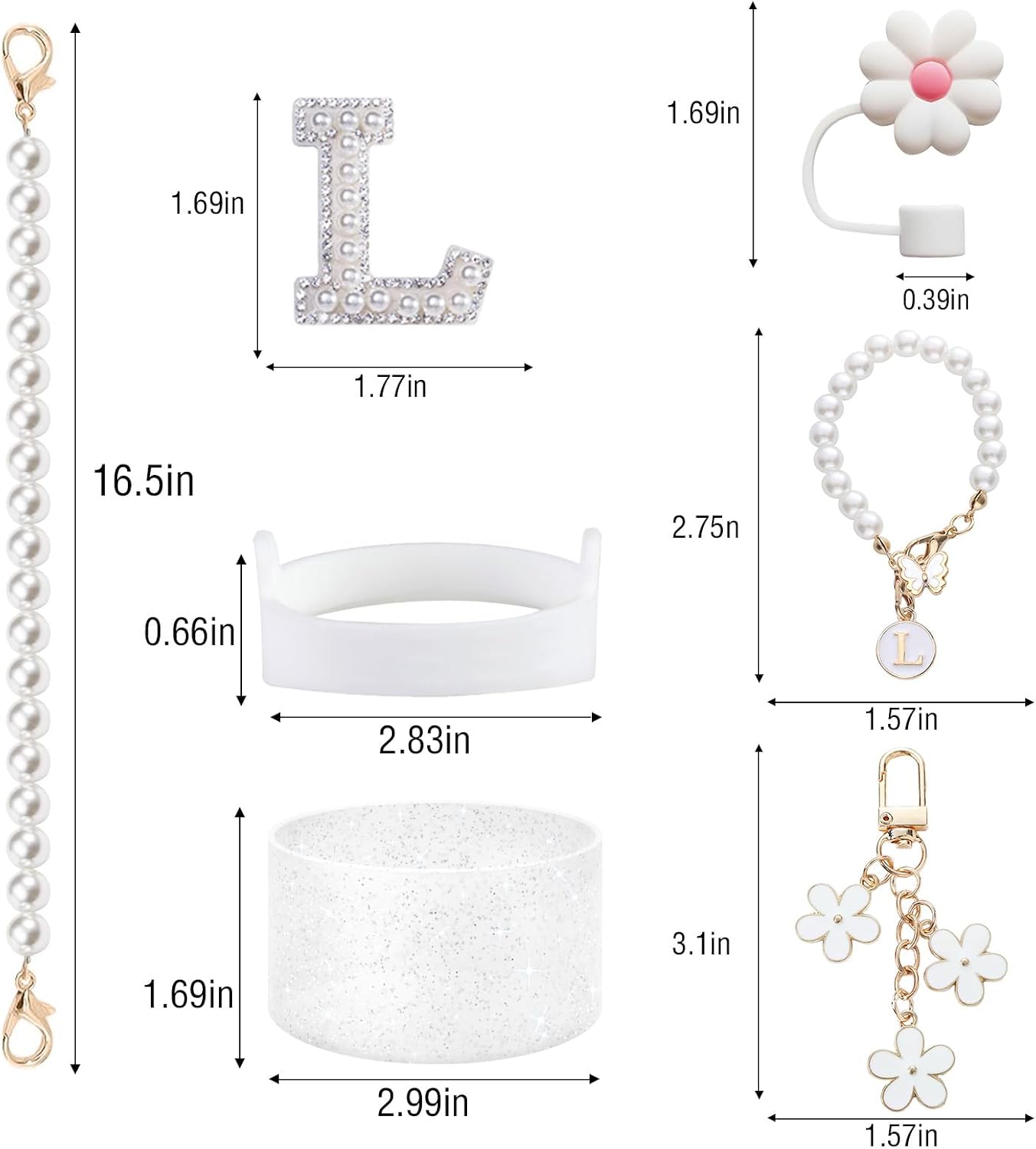 Stanley Cup Accessories Set - Including Water Bottle Carrying Pearl Strap, Handle Letter Charms Sticker, Silicone Cups Boot Straw Cover for 40oz & 30oz Tumbler Accessory Kit