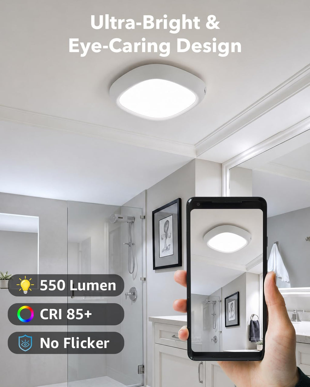 IP54 Waterproof Shower Light, Rechargeable Ceiling Light with Remote
