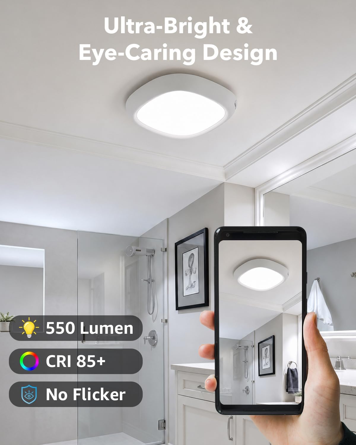 IP54 Waterproof Shower Light, Rechargeable Ceiling Light with Remote