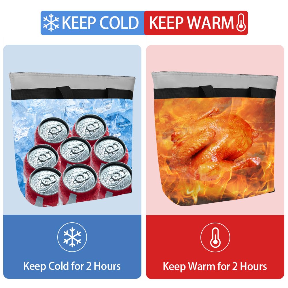 2PK Insulated Grocery Tote Bags, Large Reusable Cooler Bags with Zipper, Leakproof Thermal Shopping Bags for Food Delivery, Beach, Travel, Uber Eats & Picnic, Collapsible Personalized