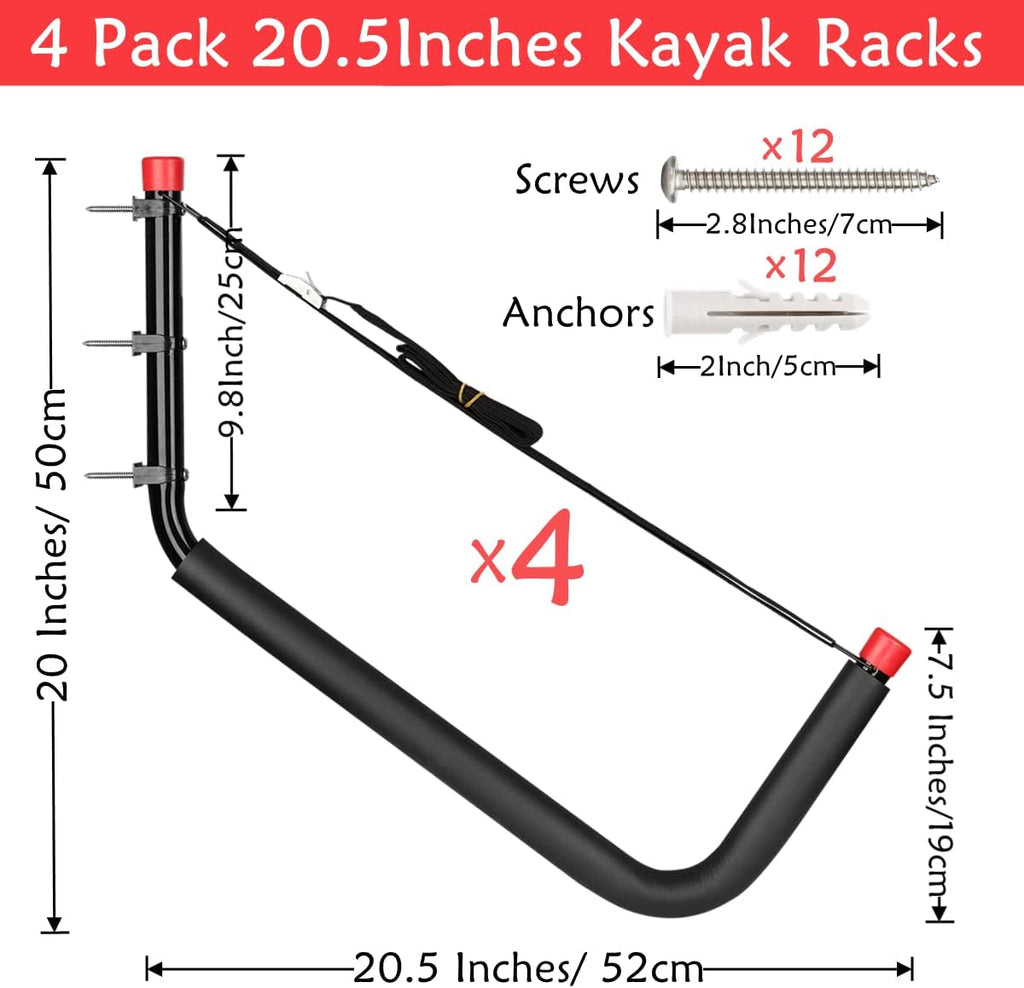 Kayak Storage Racks, Wall Mount Garage Storage Hooks for Kayaks, SUP, Paddle Boards and Surfboards, Heavy Duty Hangers