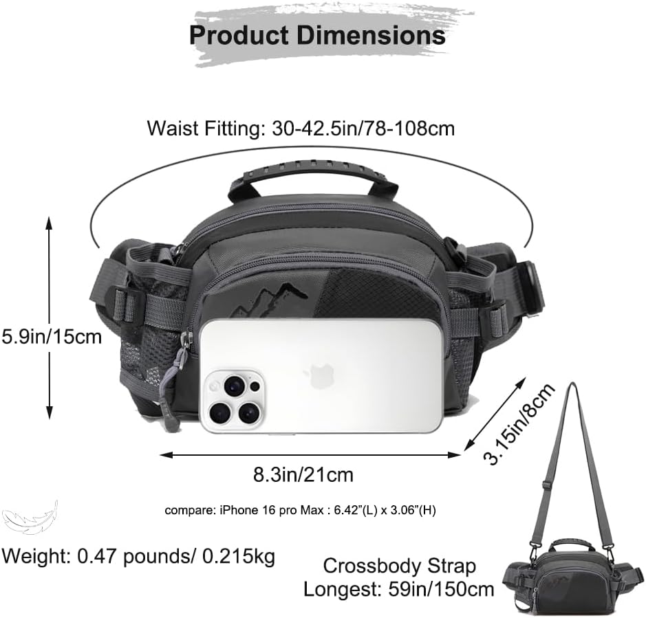 Entchin Water-Resistant Fanny Pack, 4-Zipper Belt Bag