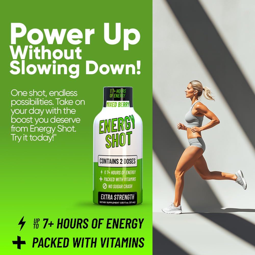 B12 Mixed Berry Extra Strength Energy Shot 48 pk – 260mg Natural Caffeine B12 B6 – Energy & Vitality Support – 2 Servings Sugar Free Zero Calorie Green Tea B-Vitamins Electrolytes Vegan – 1.93 fl oz