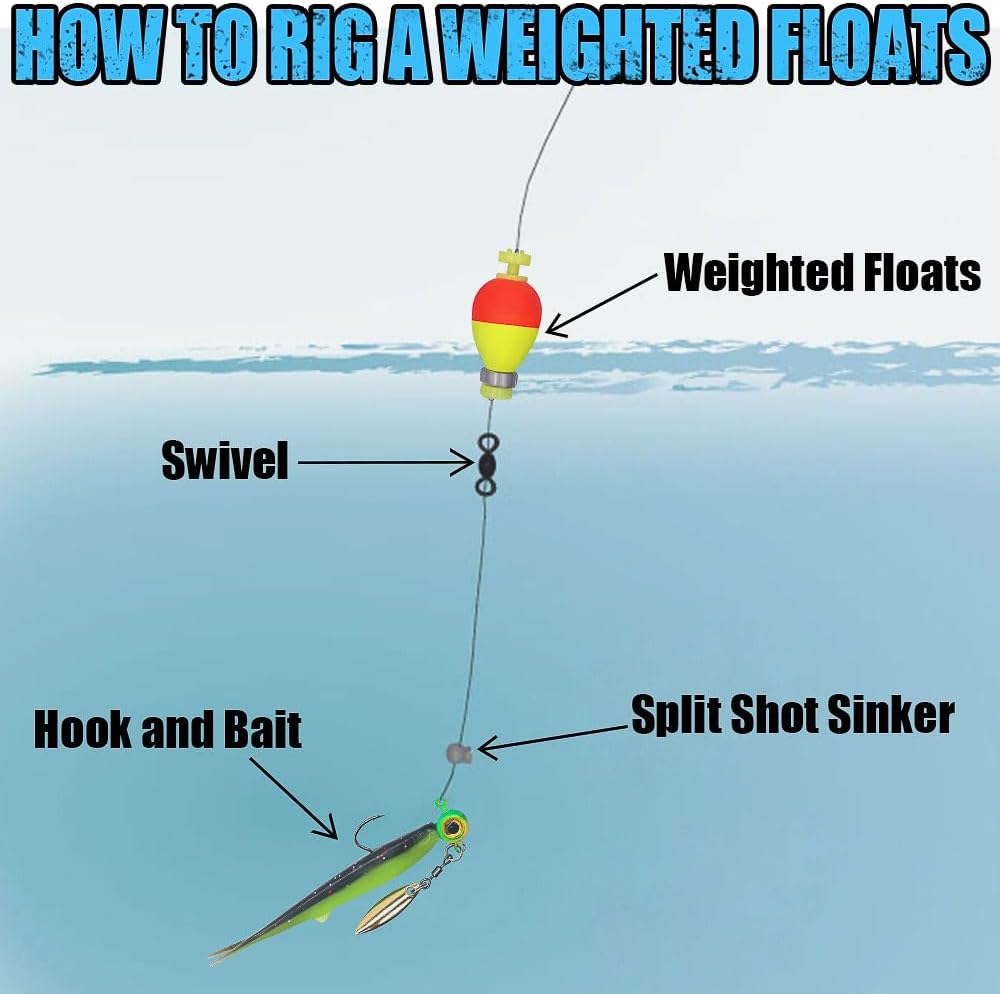 XFISHMAN Weighted-Bobbers-for-Fishing-Floats-Bouy Slip Bobber Fishing Corks Kit Crappie Bluegills Panfish Catfish Hand Made Foam Float 1 Inch 2 in 8-12 Pack