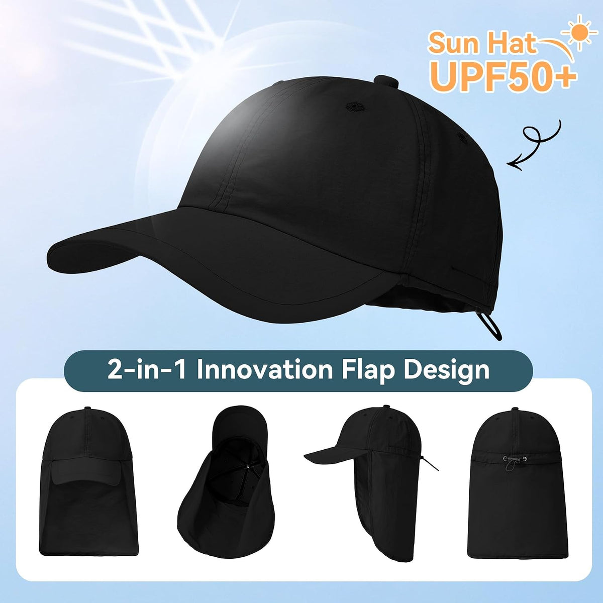 Zando UPF 50+ Sun Hats with Neck Flap for Men, Baseball Cap
