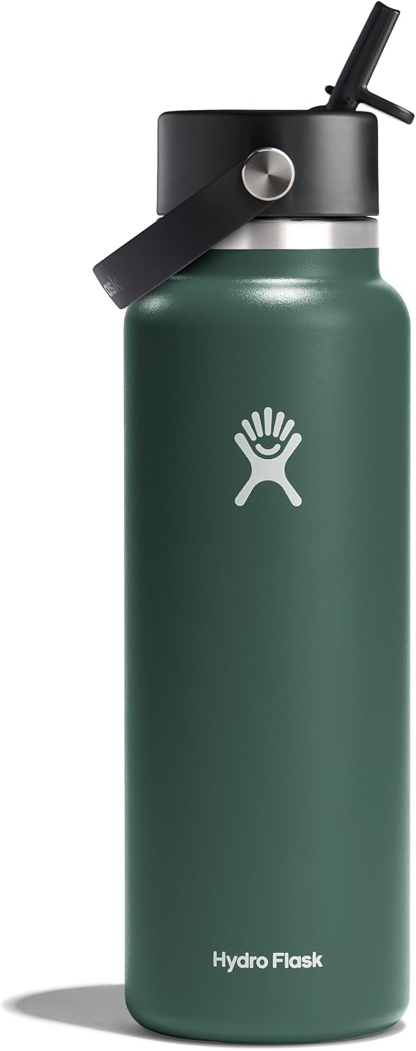 Hydro Flask Water Bottle - Insulated Stainless Steel - Wide Mouth Flex Straw Lid, Non Spill, Leakproof and Refillable in 32 Oz Seacliff