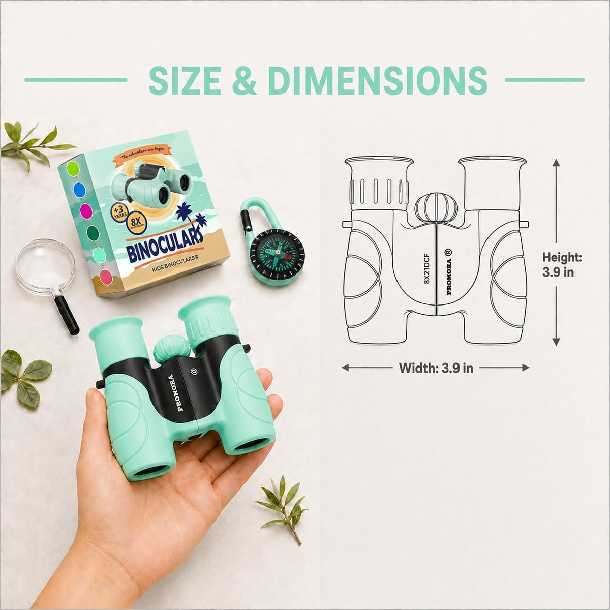 Binoculars for Kids – Perfect Toy for Little Boys and Girls – Extensive Set Incl. Magnifying Glass & Compass – Powerful Magnification 8X21 – 3 to 12 Year Old Kids for Toddler