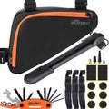 Bicycle Frame Repair Bag with Tire Patch and Inflate Pump - Portable Travel Emergency Tool Kit, Bike Accessories for Adult Bikes with IPX4 Waterproof