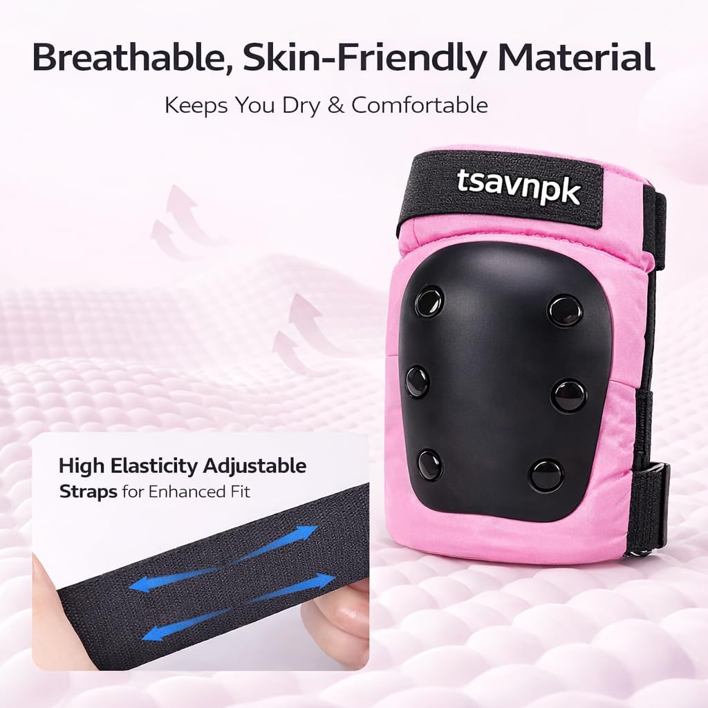 Knee and Elbow Pads Set for Women&Teens, Pink Skateboarding Protective Gear