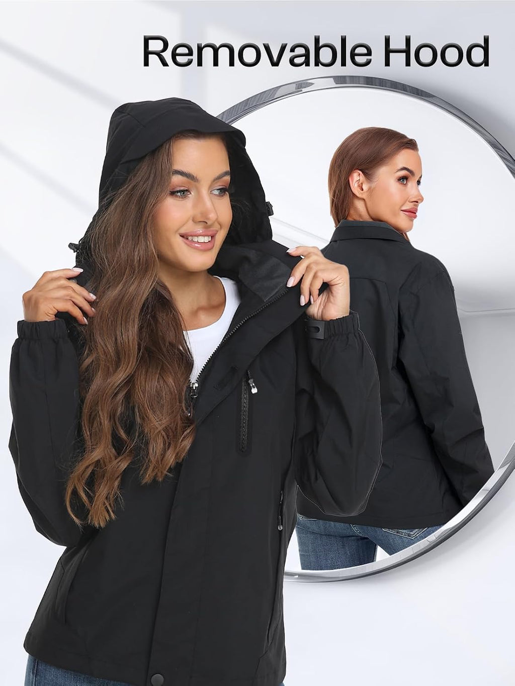 Womens Waterproof Rain jacket Lightweight Raincoat with Removable Hood