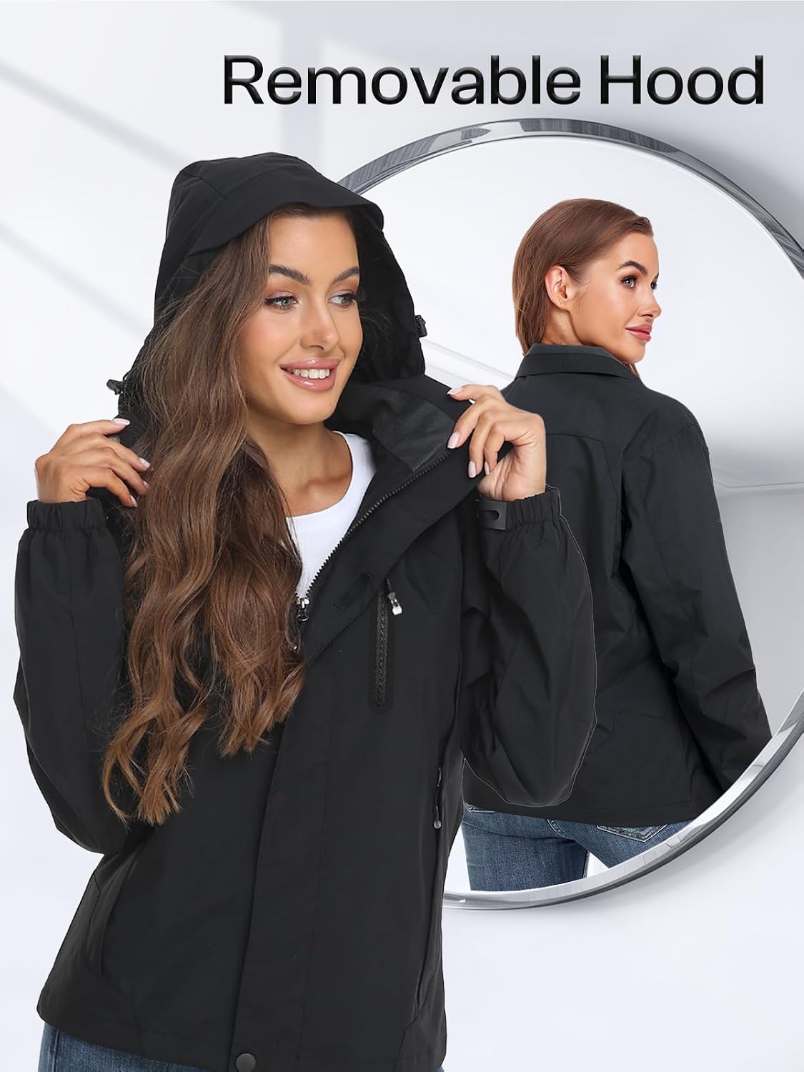 Womens Waterproof Rain jacket Lightweight Raincoat with Removable Hood