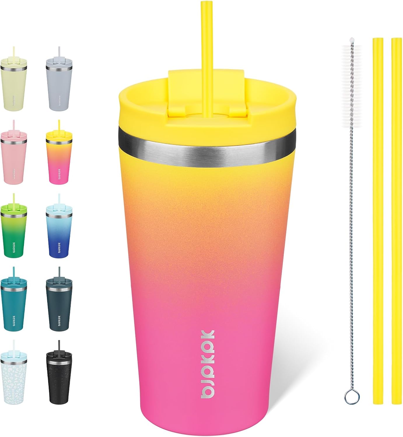 BJPKPK 22 oz Coffee Tumbler with Straw, Insulated Stainless Steel Cup