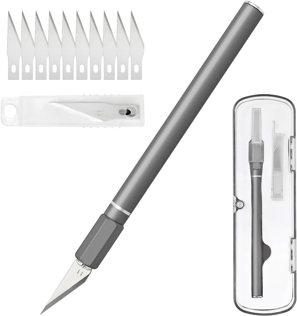 Exacto Knife, Hobby Knife Set with 10 Pieces Blades, Craft Knife Kit, Precision Knife for Pumpkin Carving, Modeling, DIY Artwork, Stencil, Scrapbooking, Paper Cutters for Crafting (Grey)