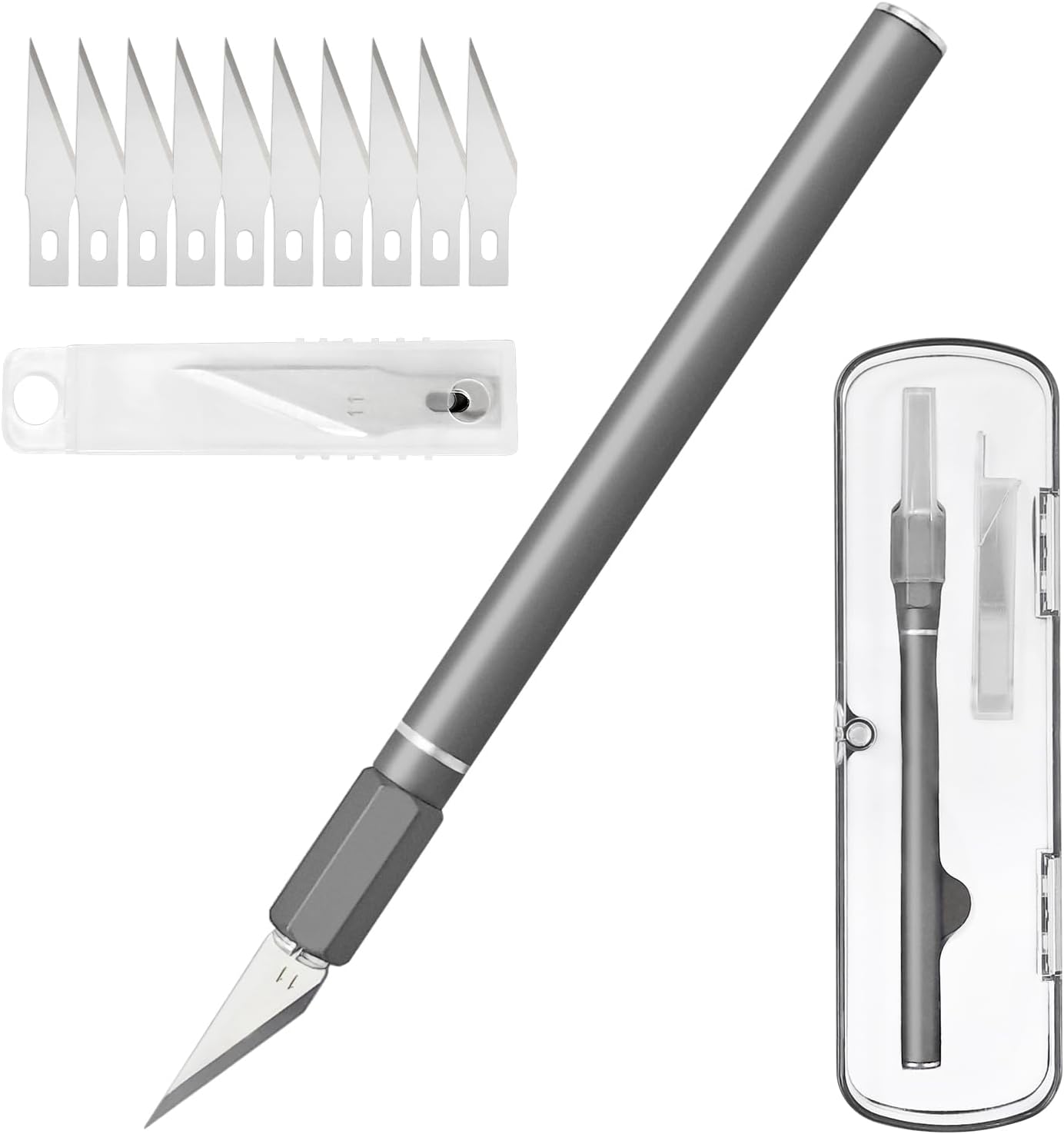 Exacto Knife, Hobby Knife Set with 10 Pieces Blades, Craft Knife Kit, Precision Knife for Pumpkin Carving, Modeling, DIY Artwork, Stencil, Scrapbooking, Paper Cutters for Crafting (Grey)