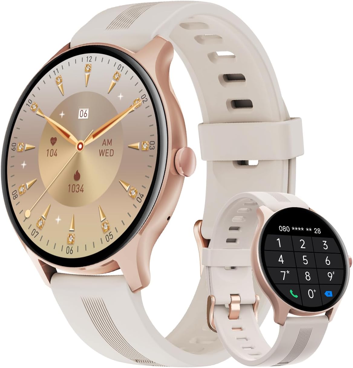HUAKUA Smart Watch for Women Men Answer/Make Calls for iPhone/Android Cream