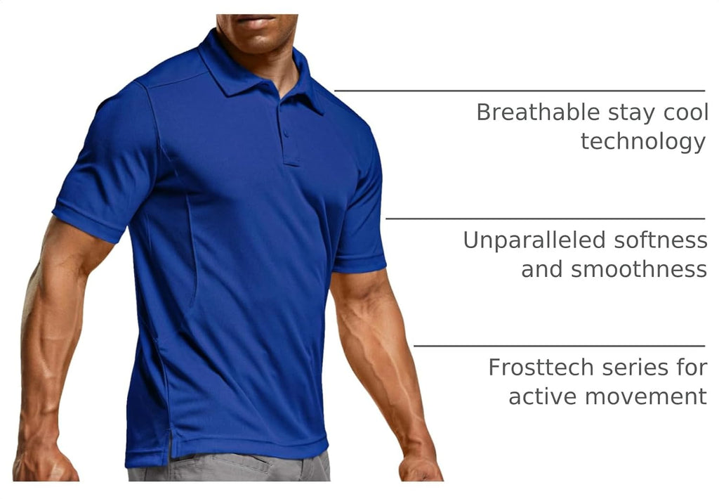 CQR Men's Quick Dry Tactical Polo Shirt, Lightweight Breathable Performance Polo, Short Sleeve UPF 50+ Outdoor Golf Shirt