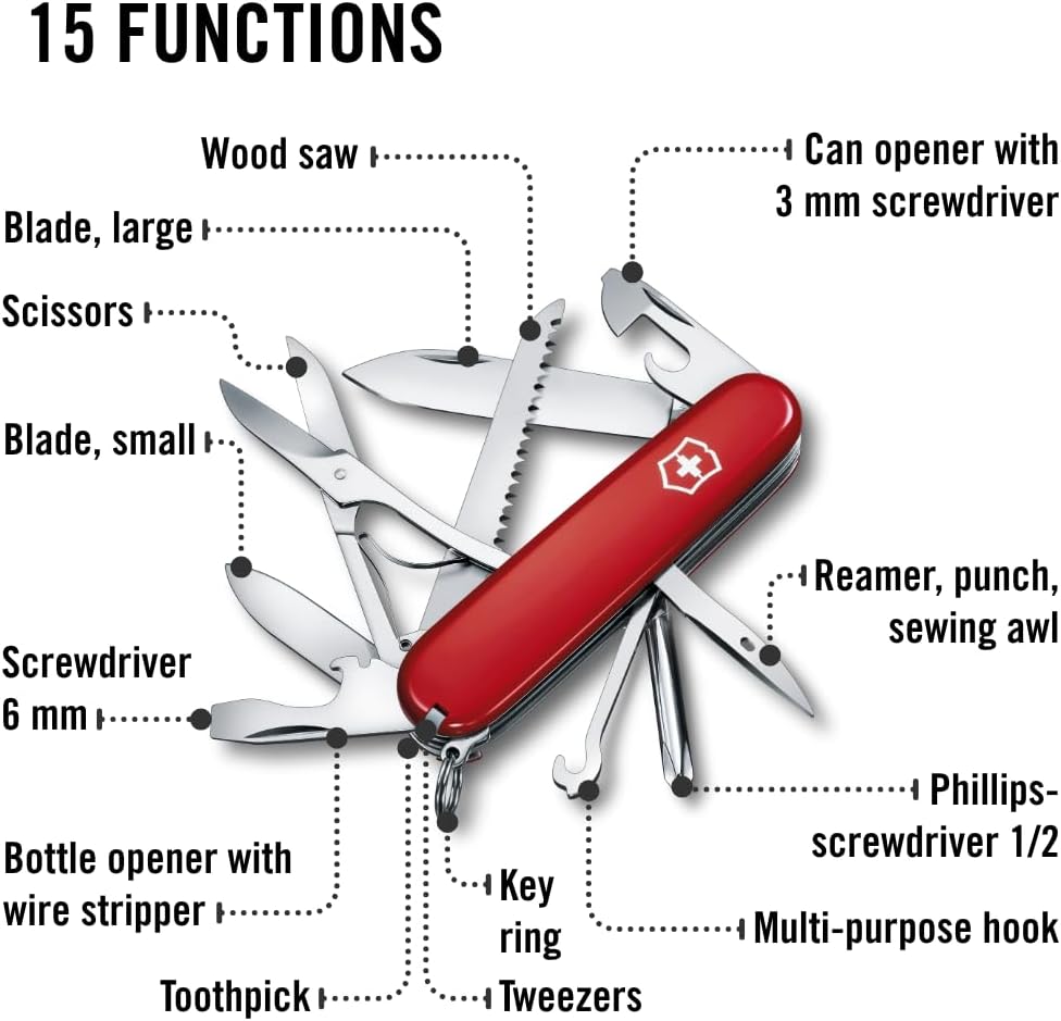 Victorinox Fieldmaster Swiss Army, 15 Function Pocket Knife, Red