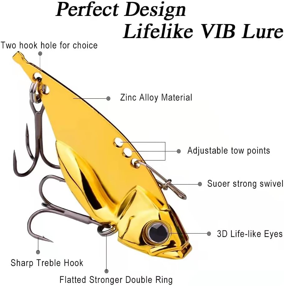 5 Pack Metal Blade Baits for Bass Fishing Lures Hard Metal VIB Fishing Spoons Crankbaits Swimbaits for Trout Walleye Crappie Saltwater Blade Bait Fishing